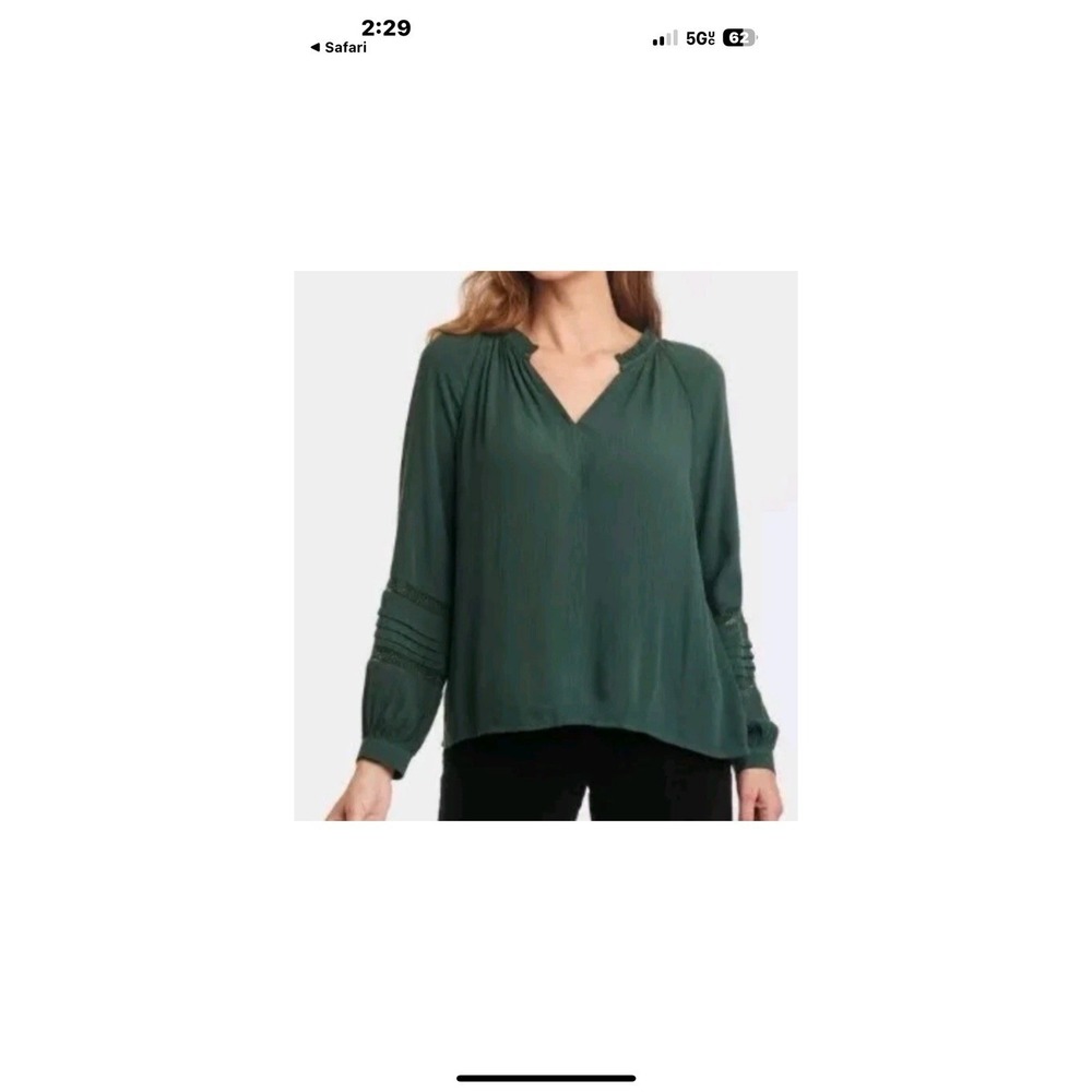 Knox Rose Women's Large Long Sleeve Lace Blouse Green - Picture 2 of 4